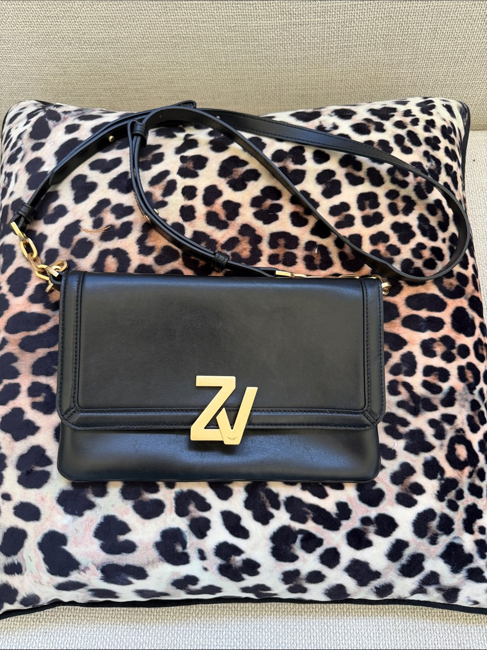 Zadig & Voltaire Black Leather Crossbody Bag with Gold Hardware